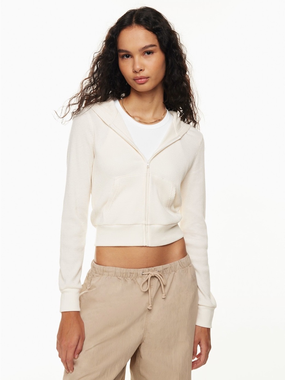 Aritzia Babaton Waffle Zip Hoodie in Cream Color - Size XS - Loungewear